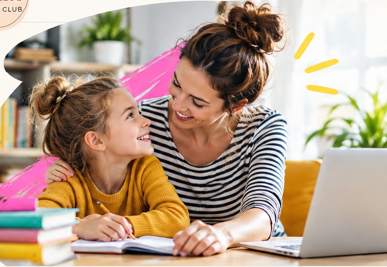 Parent and child learning together at home